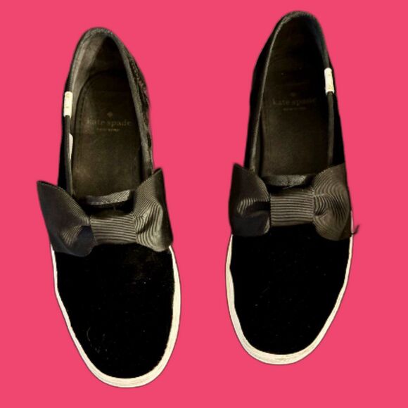 Keds Kate Spade Platform Sneaker, Black Satin Triple Decker Bow Slip On Shoes - Picture 1 of 7